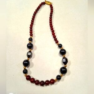 Deep Red And Black Magnetic Bead Necklace Vintage